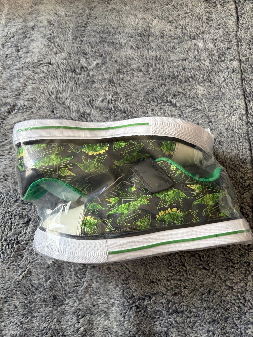 Kids Green Dinosaur Print Slip-On Sneakers